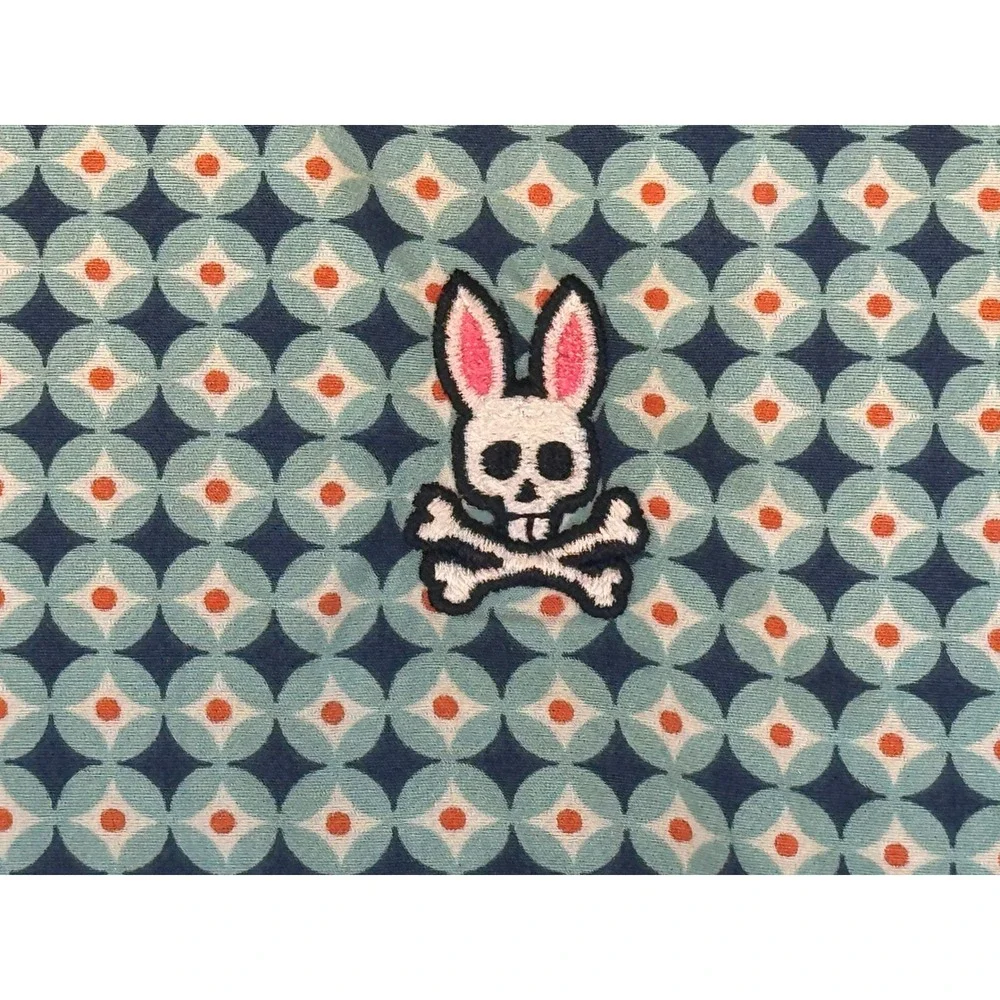Psycho Bunny Mens Pima Cotton Geometric Print Short Sleeve Button Down Shirt L